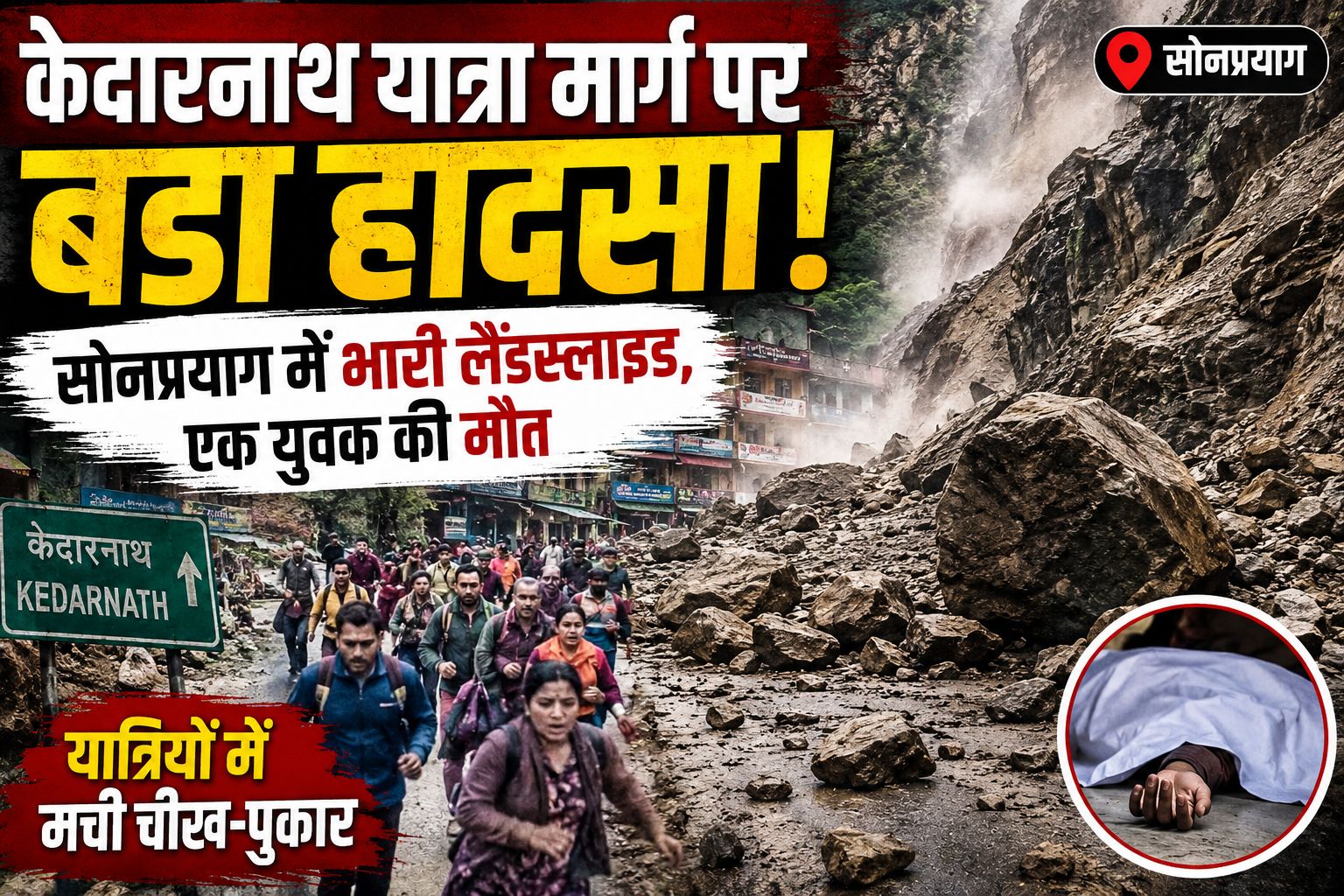 केदारनाथ यात्रा मार्ग पर बड़ा हादसा: सोनप्रयाग में भारी लैंडस्लाइड, एक की मौत, यात्रा एक घंटे रुकी