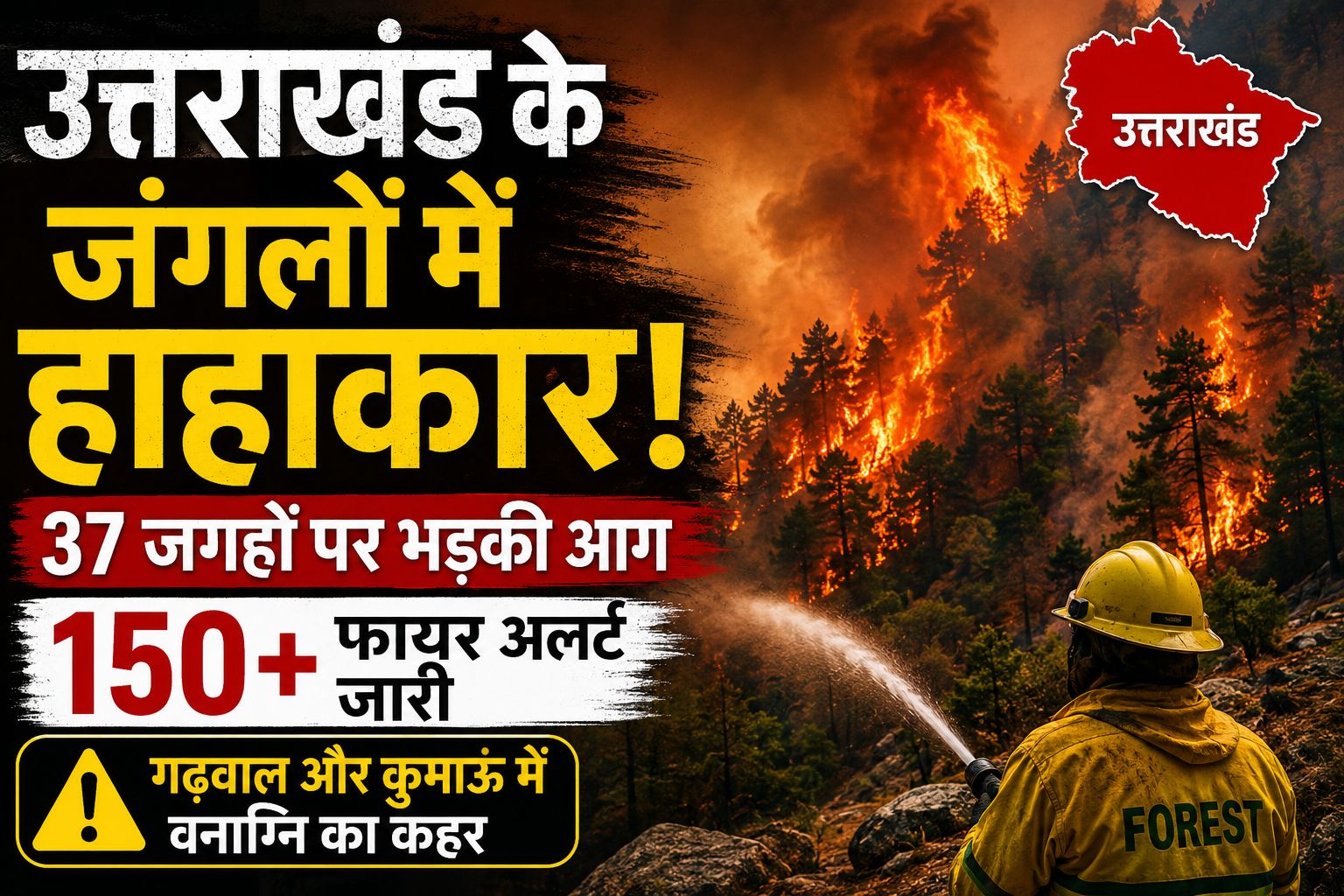 उत्तराखंड के जंगलों में भीषण आग: गढ़वाल-कुमाऊं में 37 स्थानों पर वनाग्नि, प्रशासन अलर्ट मोड पर